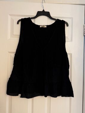 Black Sleeveless V-Neck Crochet Top